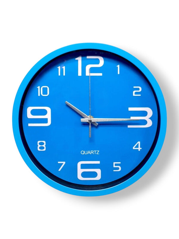 Wall Clock - Round, Plastic, Blue, 25 cm