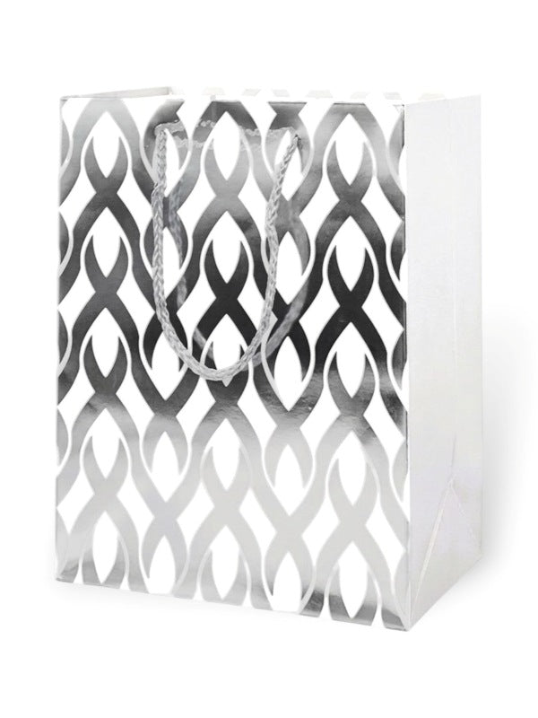 GIFT BAG - Silver AND WHITE - ±23×18×10 Cm
