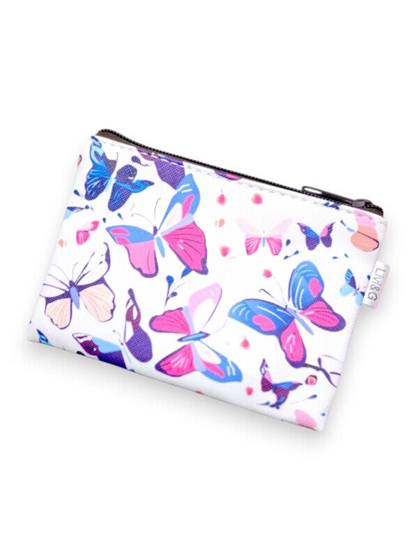 Cosmetic BAG - SMALL - WHITE - Butterflies - ±10×14×1 Cm