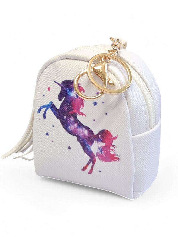 Kids Coin Purse Keyring - Unicorn, White, ±9×8×4 cm