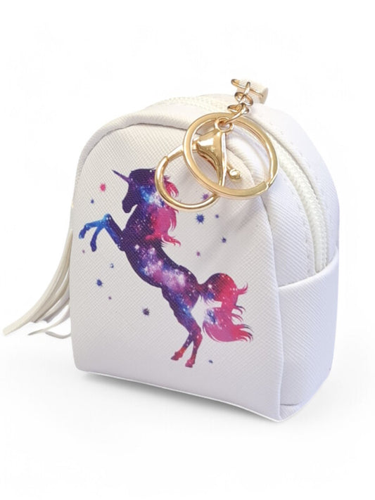 Kids Coin Purse Keyring - Unicorn, White, ±9×8×4 cm