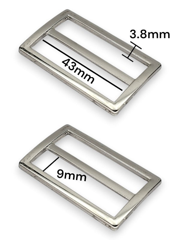 Slider - Silver, Inside: Width 43 mm, Height 9 mm Per Hole, Thickness 3 mm ±10-Piece