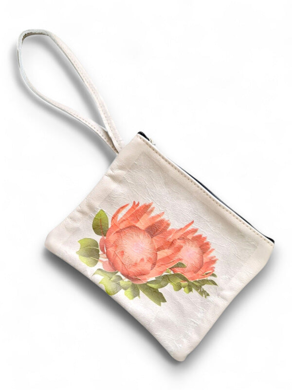 Leather PURSE WITH SLING - PINK Protea - ±16×19×1 Cm