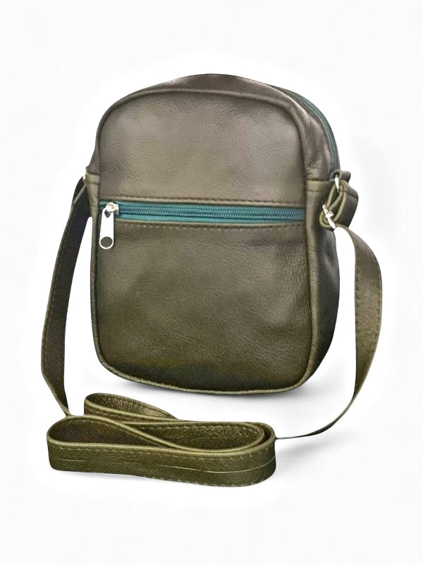Leather Sling Bag - Green, ±20×14.5×5.5 cm