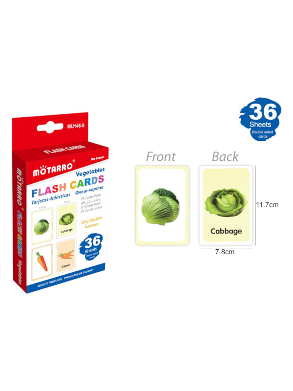 Motarro Flash Cards - Vegetables, 36 Sheets