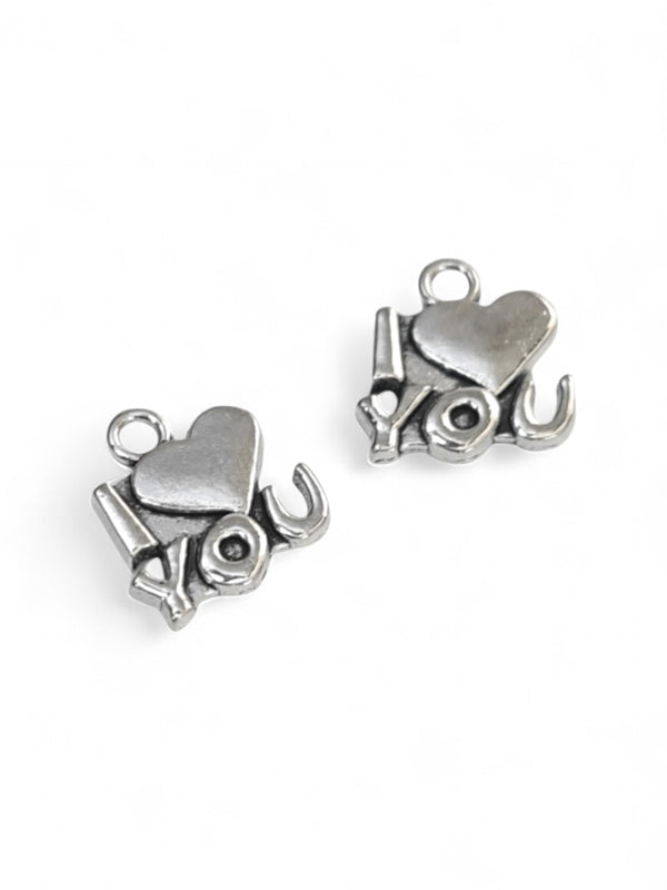 Metal Charm Hearts I Love You ±15×14 mm ±40-Piece