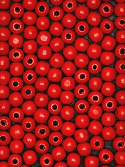 Painted Wooden Beads - 14 mm Red