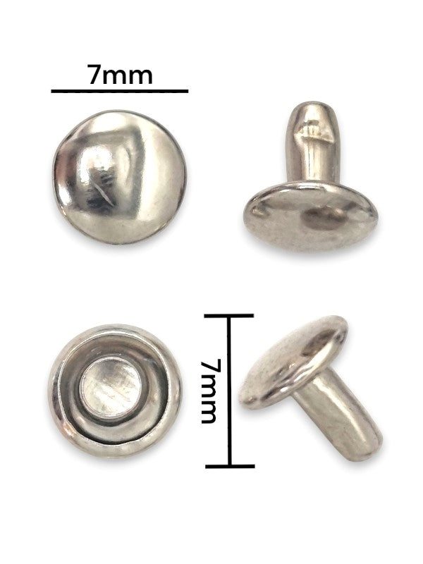 Double Capped Rivet - Silver, Cap Width And Height 7×3.8 mm, Rivet Post Height And Width 7×7 mm, ±500 Sets