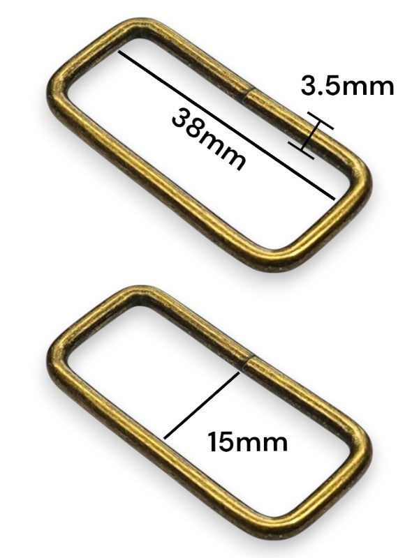 Square Ring - Antique Brass, Inside: Width 38 mm, Height 15 mm, Thickness 3.5 mm, ±50-Piece