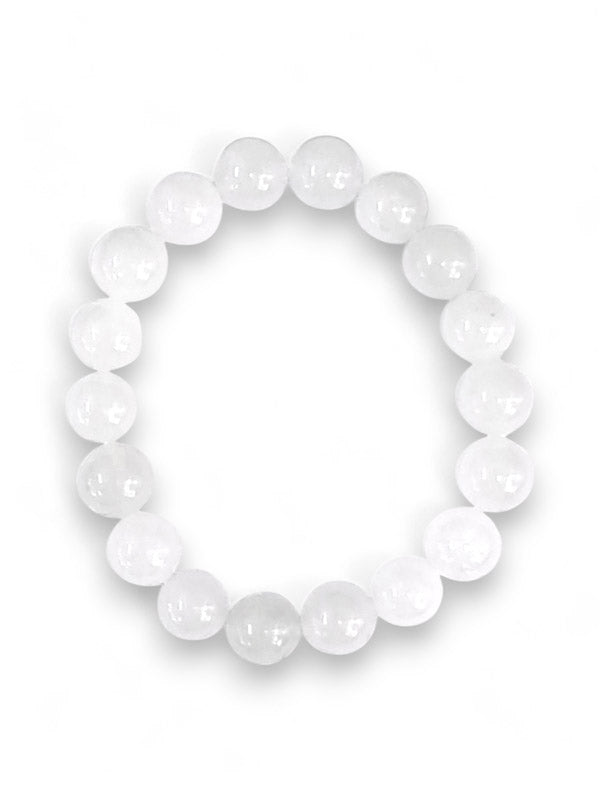 Earth Stone Bracelet Elasticated - White Agate, Round