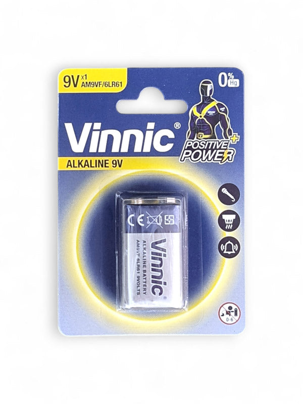 Vinnic Alkaline 9V Battery - Card 1, Size AM9VF/6LR61