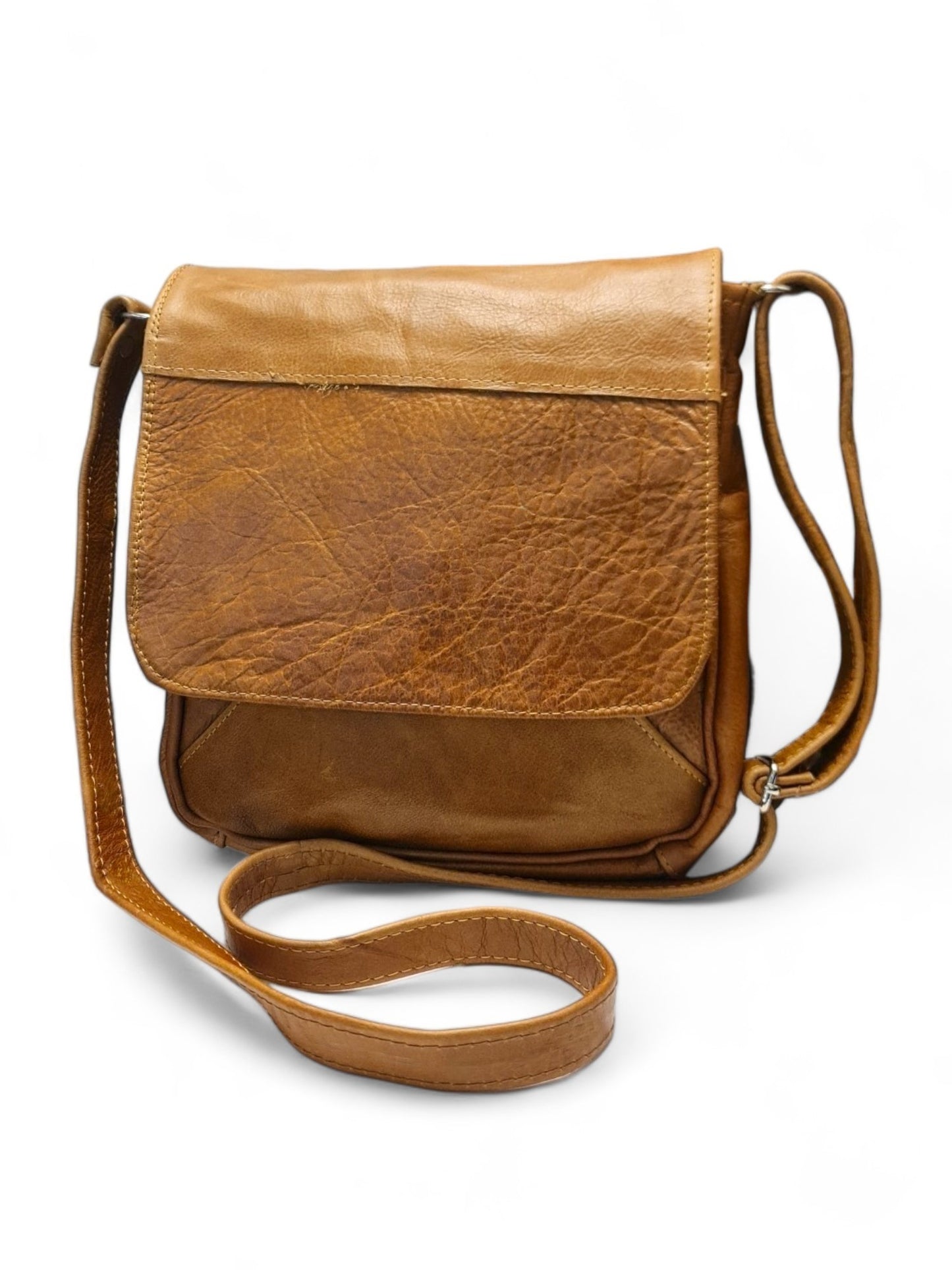Leather GENTS SLING BAG WITH FLAP - TAN - ±27×28×4 Cm