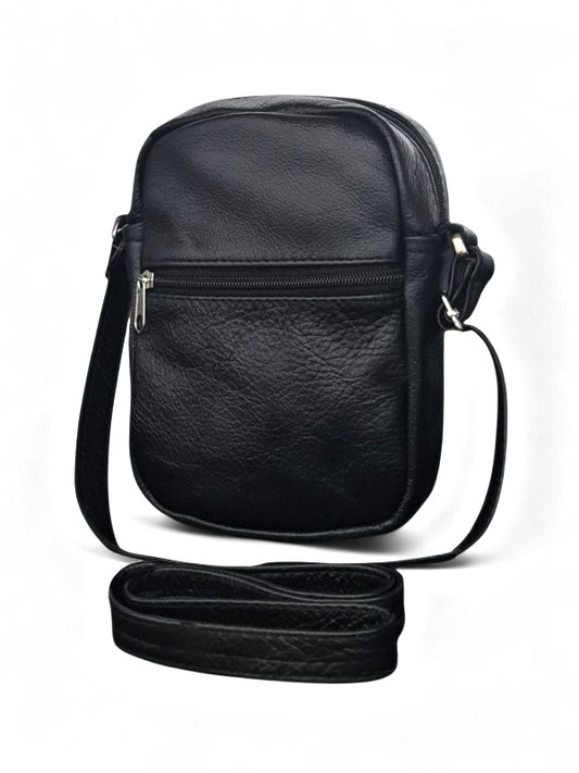 Leather Sling Bag - Black, ±20×14.5×5.5 cm