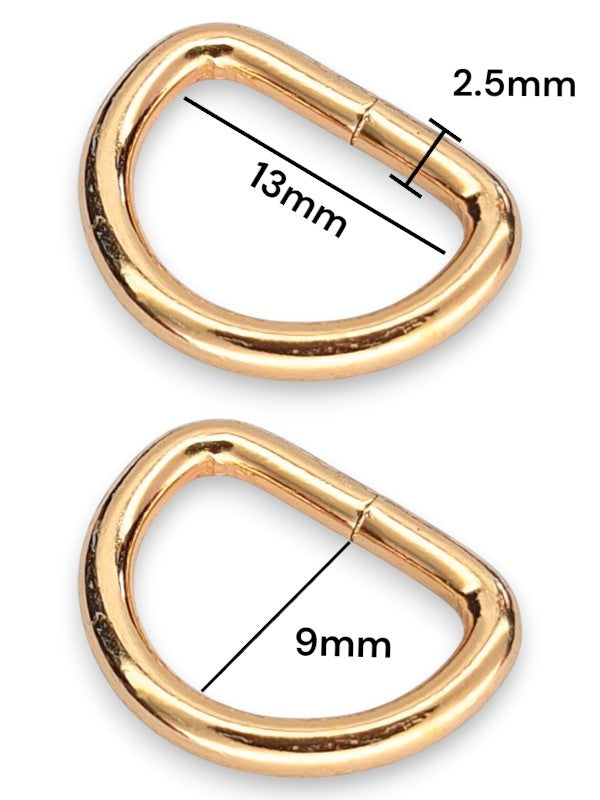 D - Ring - Gold, Inside: Width 13 mm, Height 9 mm, Thickness 2.5 mm, ±50-Piece