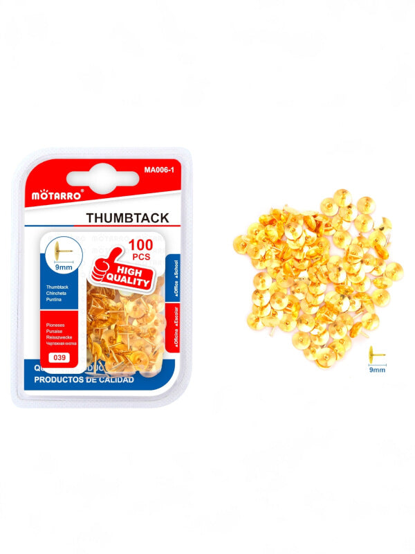 Motarro Thumbtack - 9 mm, Gold, 100-Piece