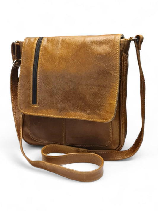 Leather GENTS SLING BAG - TAN - ±30×30×6 Cm