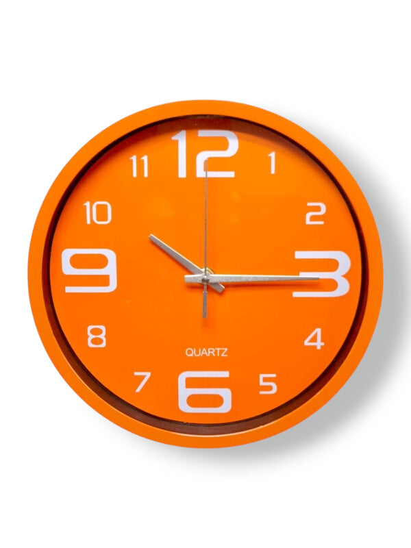 Wall Clock - Round, Plastic, Orange, 25 cm