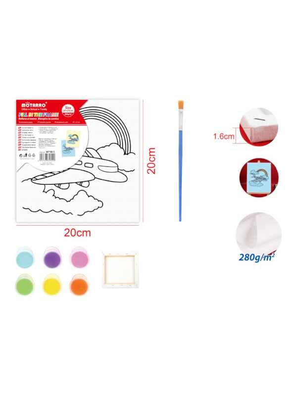 Motarro Stretch Canvas - Fill In The Frame, With Paint And Paintbrush, Aeroplane, 20x20 cm