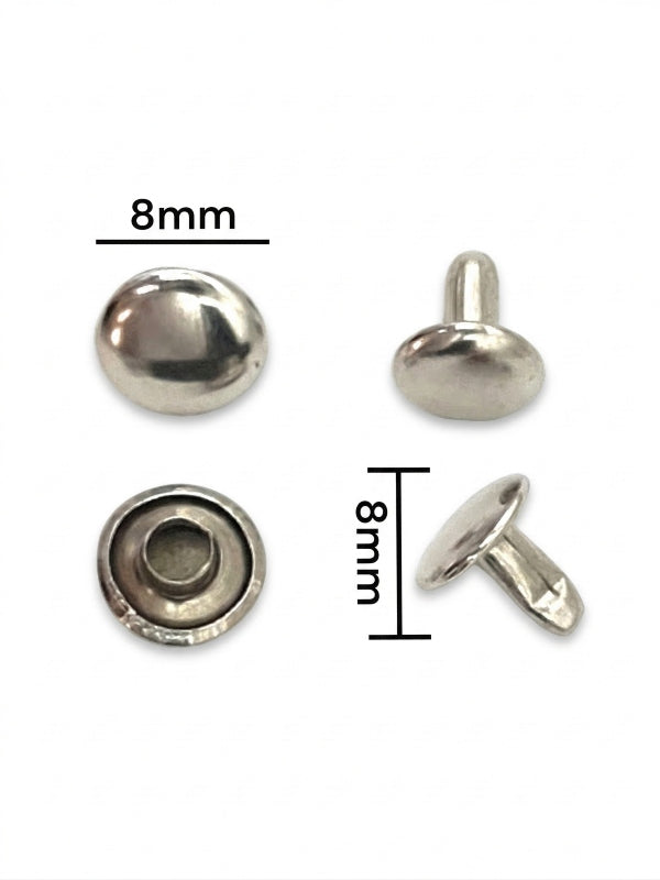 Double Capped Rivet - Silver, Cap Width And Height 8×4 mm, Rivet Post Height And Width 8×8 mm, ±500 Sets