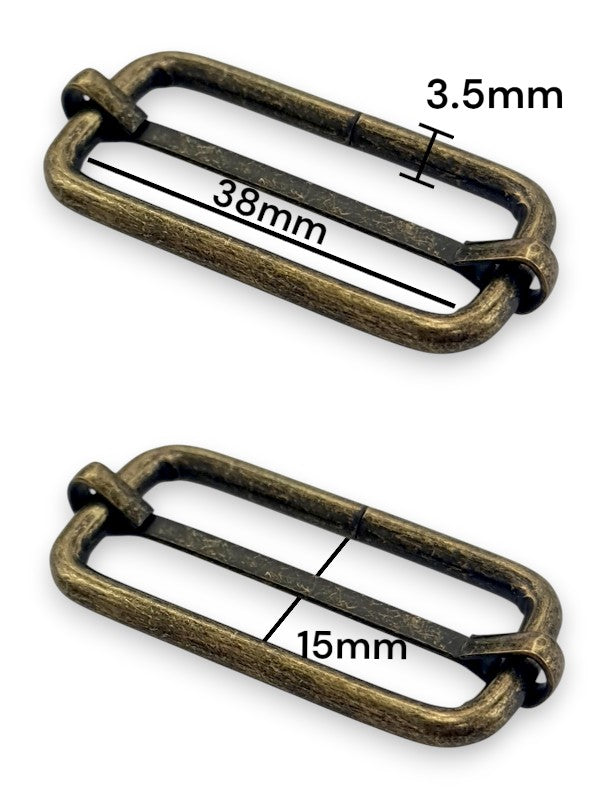 Slider - Antique Brass, Inside: Width 38 mm, Height 15 mm, Thickness 3.5 mm, ±50-Piece
