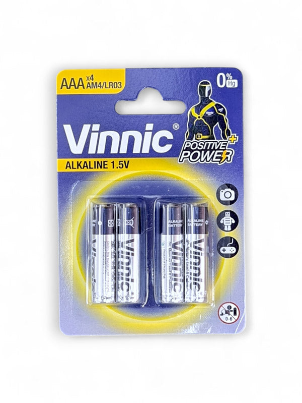 Vinnic Alkaline AAA Battery 1.5v - Card 4, Size AM4/LR03