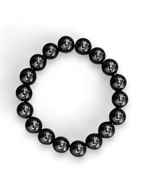 Earth Stone Bracelet Elasticated - Onyx, Round