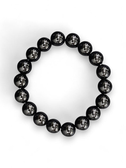 Earth Stone Bracelet Elasticated - Onyx, Round
