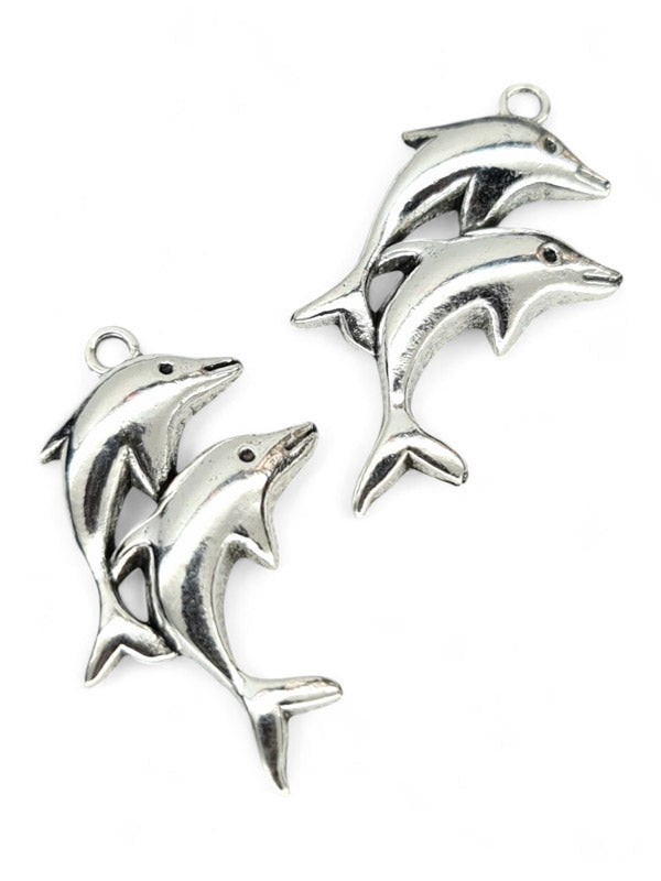 Metal Charm - Dolphin ±39×28 mm ±20-Piece (image On 1 Side Only)