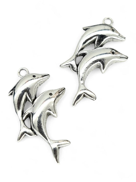 Metal Charm - Dolphin ±39×28 mm ±20-Piece (image On 1 Side Only)