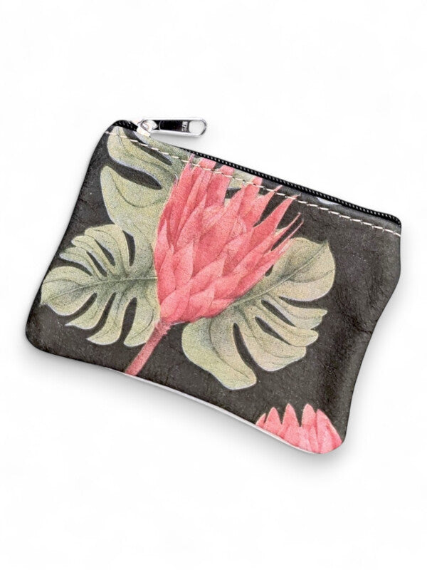 Leather Protea PURSE - Protea WITH Leaves - ±9×14×1 Cm