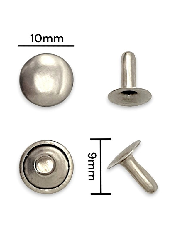 Double Capped Rivet - Silver, Cap Width And Height 10×5 mm, Rivet Post Height And Width 9×8 mm, ±1000 Sets