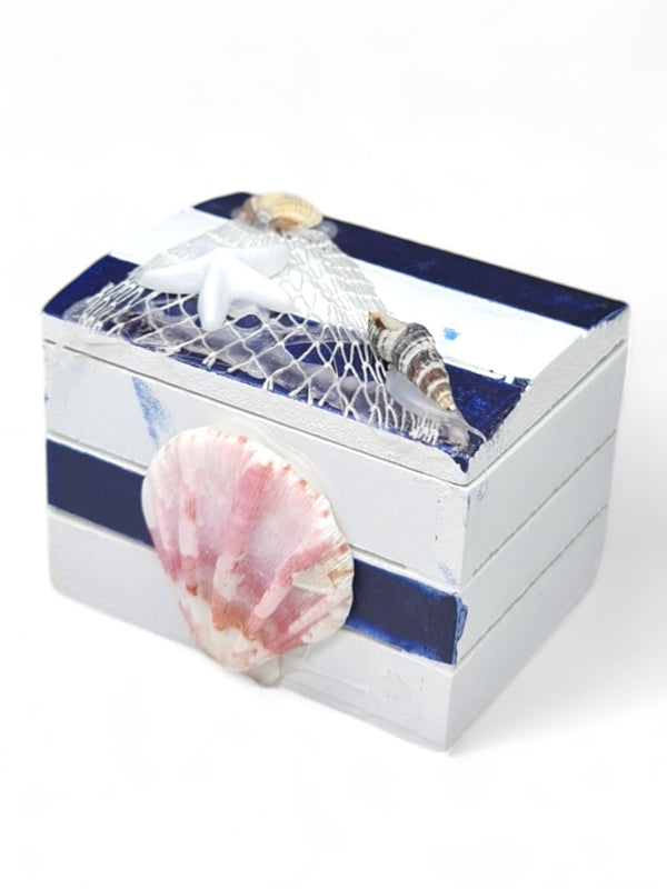 Nautical Treasure Box - White And Blue ±7.5×5.5×5.5 cm