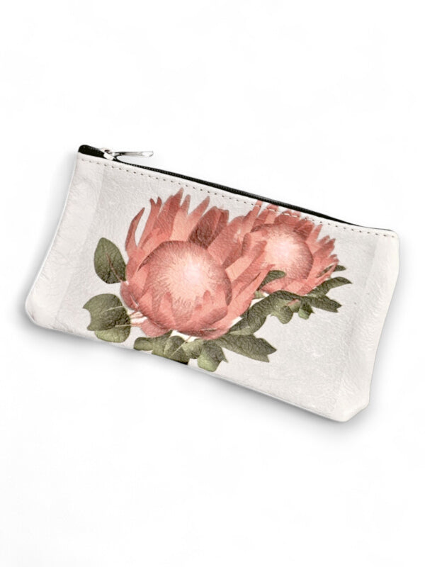 Leather Pencil BAG - Flowers - ±10×20×1 Cm