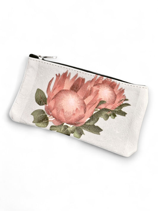 Leather Pencil BAG - Flowers - ±10×20×1 Cm
