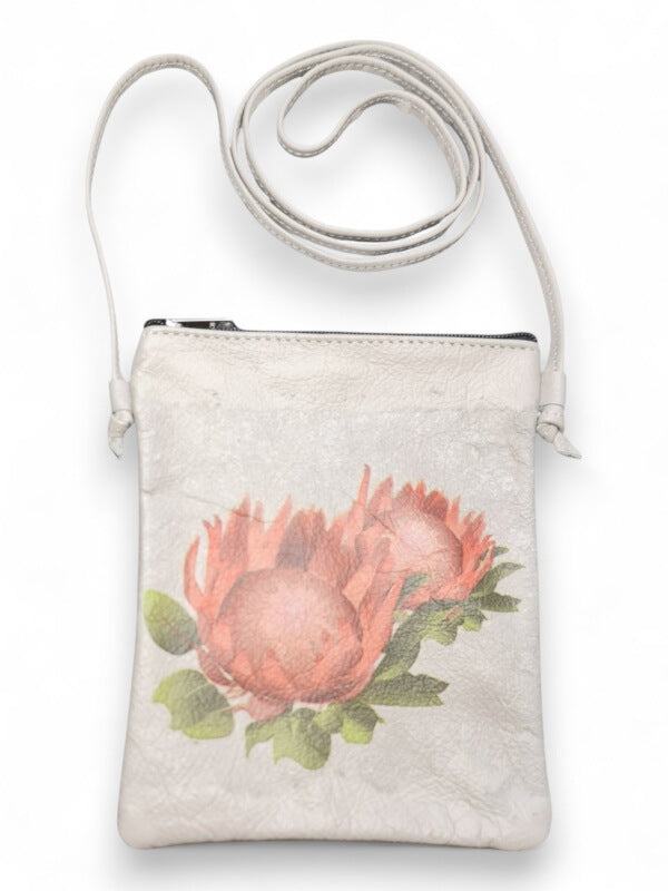 Leather Protea SLING BAG - PINK Protea - ±19.5×15.5×1 Cm