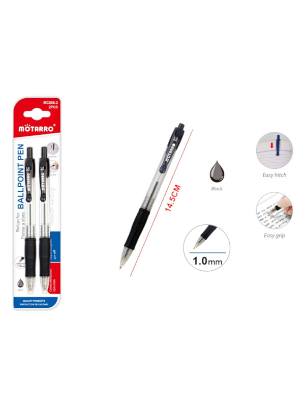 Motarro Ballpoint Pen - Black, 1.0 mm, 2-Piece