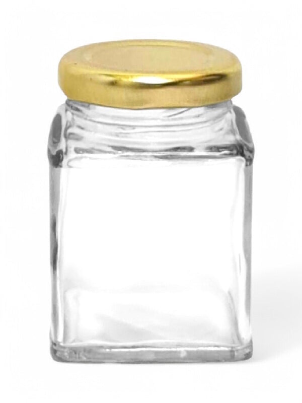 Glass Jar - Metal Gold Lid, Square, 250 ml, ±90×65 mm