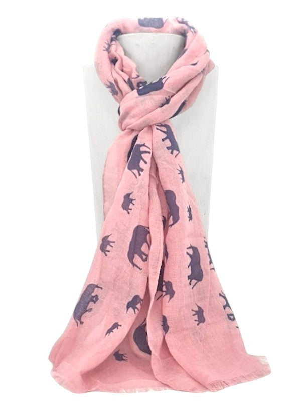 Scarf - Elephants, Pink, ±160×45 cm