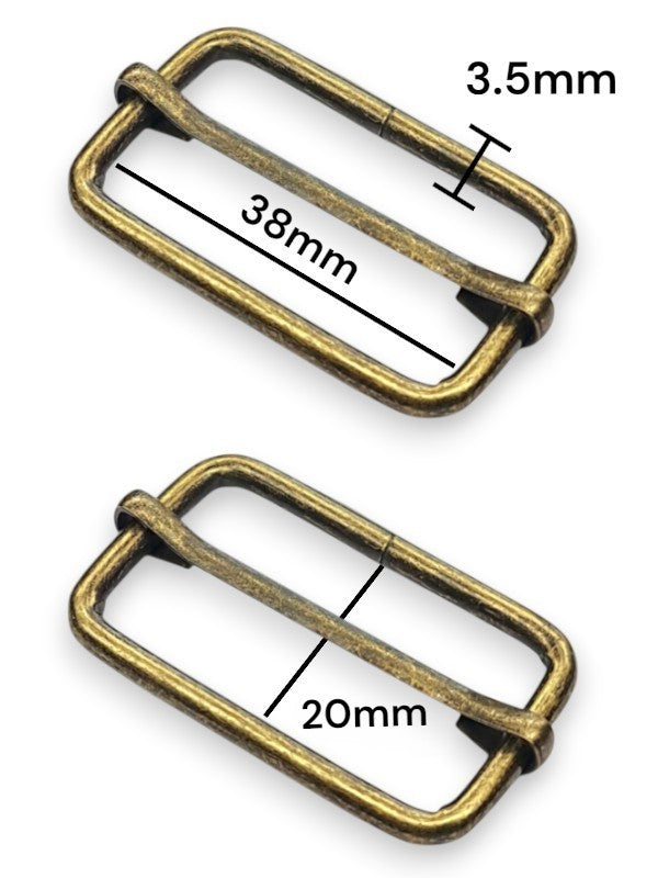 Slider - Antique Brass, Inside: Width 38 mm, Height 20 mm, Thickness 3.5 mm, ±50-Piece