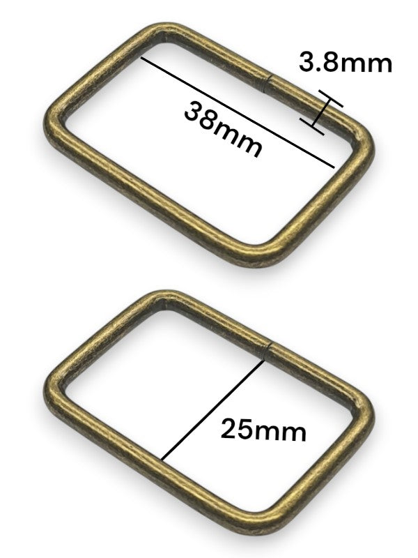 Square Ring - Antique Brass, Inside: Width 38 mm, Height 25 mm, Thickness 3.8 mm, ±20-Piece