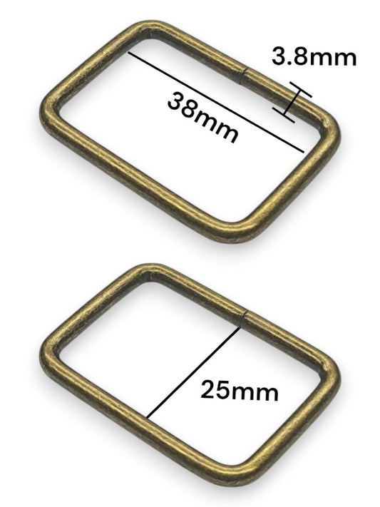 Square Ring - Antique Brass, Inside: Width 38 mm, Height 25 mm, Thickness 3.8 mm, ±20-Piece