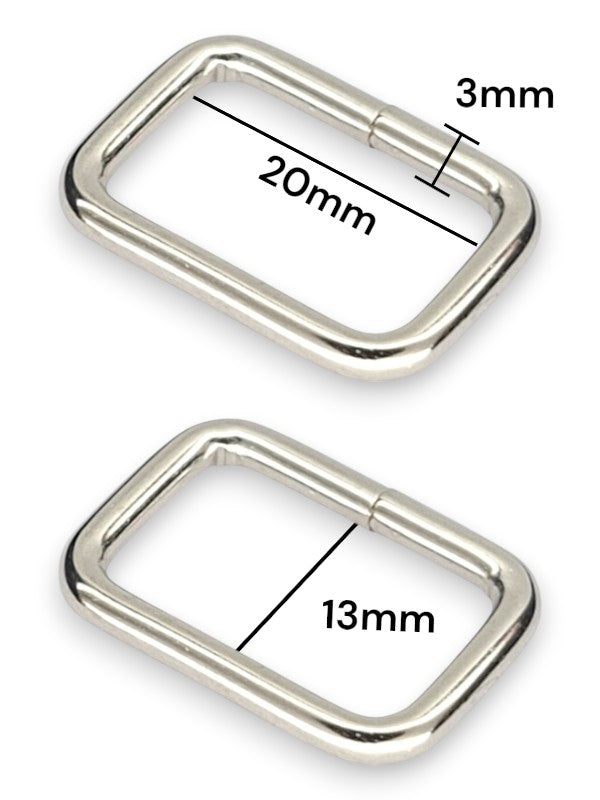 Square Ring - Silver, Inside: Width 20 mm, Height 13 mm, Thickness 3 mm, ±100-Piece