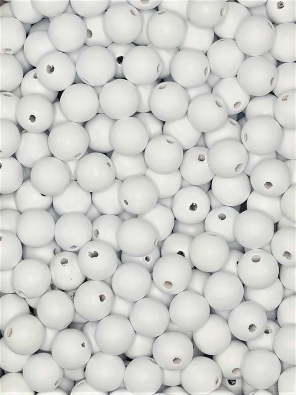 Painted Wooden Beads - Round - 22 mm, Hole 4 - 5 mm, White