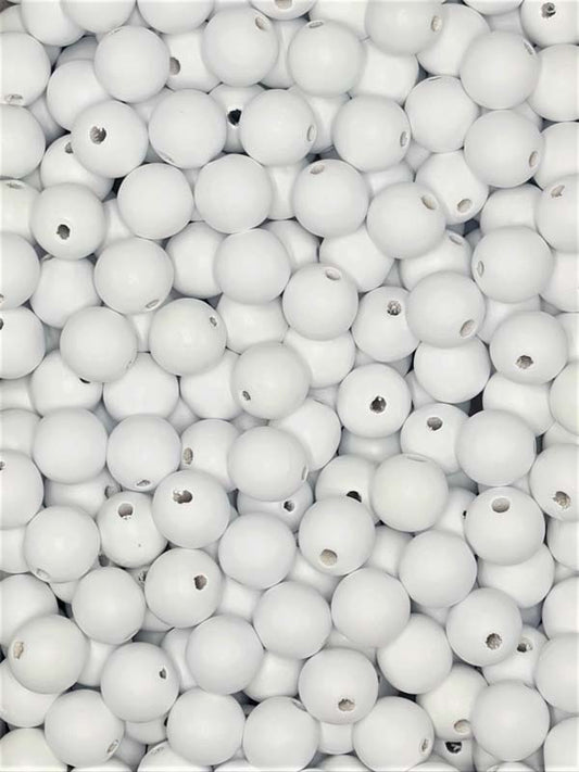 Painted Wooden Beads - Round - 22 mm, Hole 4 - 5 mm, White