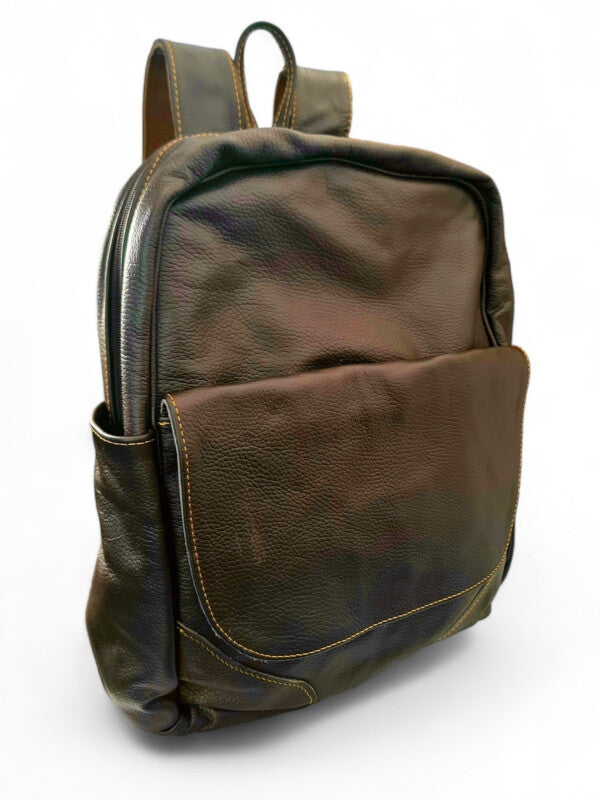 Leather Backpack - DARK BROWN - ±38×29×10 Cm