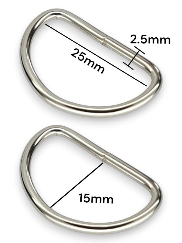 D - Ring - Silver, Inside: Width 25 mm, Height 15 mm, Thickness 2.5 mm, ±100-Piece