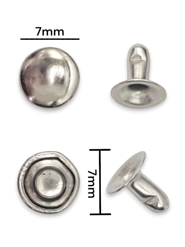 Double Capped Rivet - Silver, Cap Width And Height 7×4 mm, Rivet Post Height And Width 7×7 mm, ±1000 Sets
