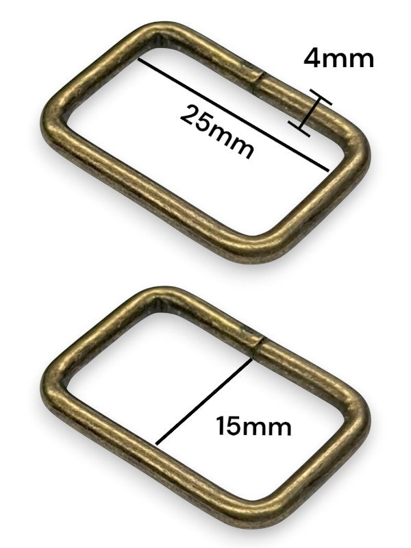 Square Ring - Antique Brass, Inside: Width 25 mm, Height 15 mm, Thickness 4 mm, ±50-Piece