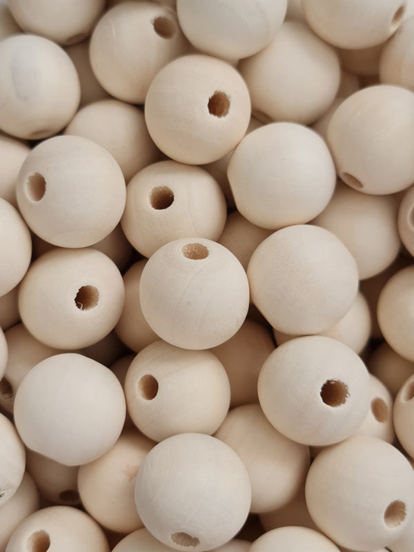 Wooden Beads - Round - 22 mm, Hole 4 - 5 mm, Unvarnished ±300-Piece 1 kg