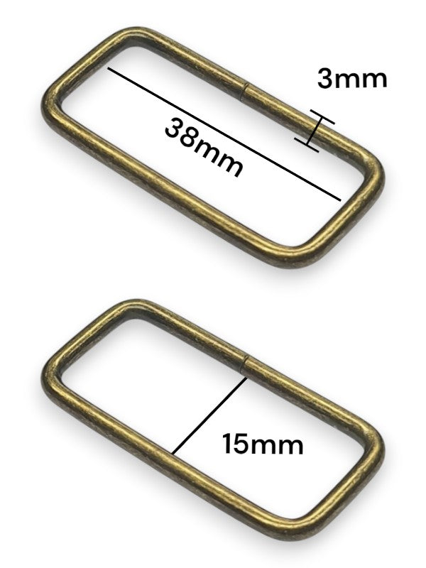 Square Ring - Antique Brass, Inside: Width 38 mm, Height 15 mm, Thickness 3 mm, ±100-Piece